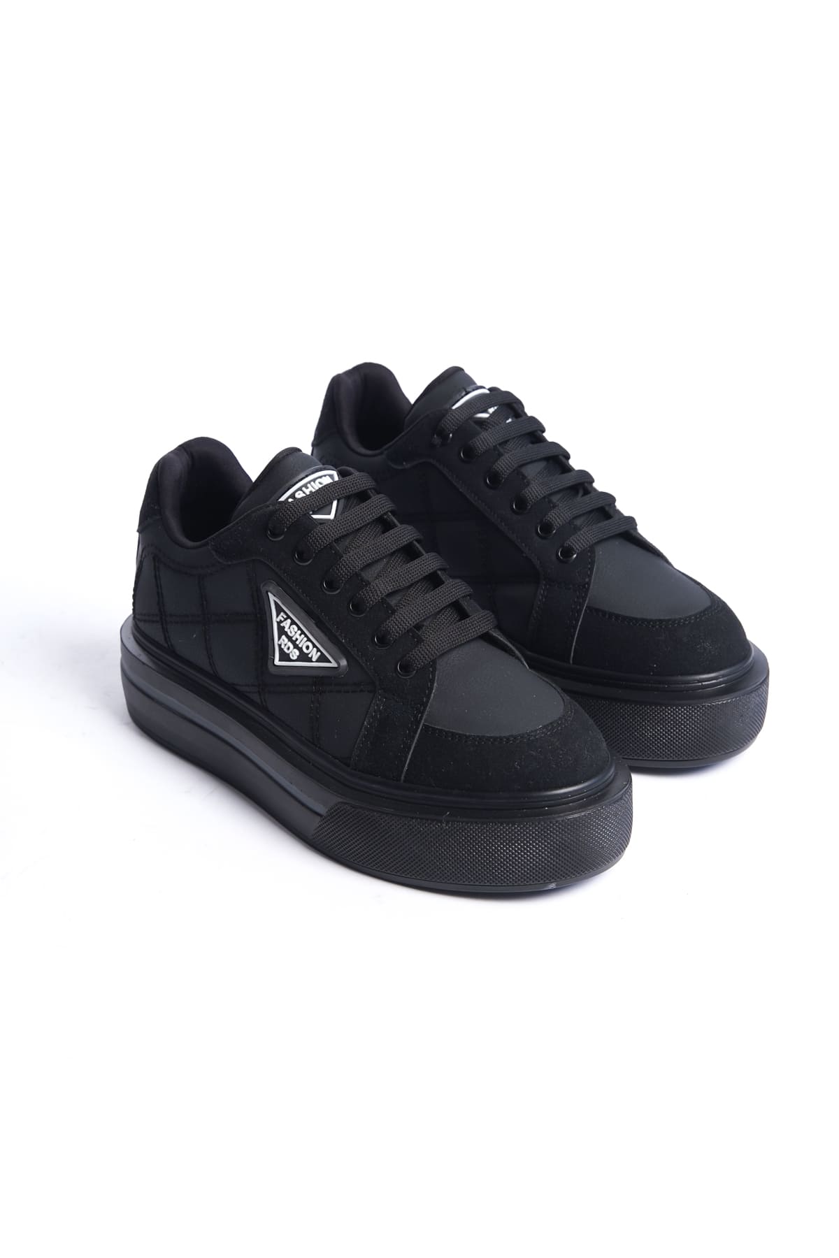 CLZ948 Lace-up Orthopedic Sole Patterned Women's Sneaker Shoes ST Black