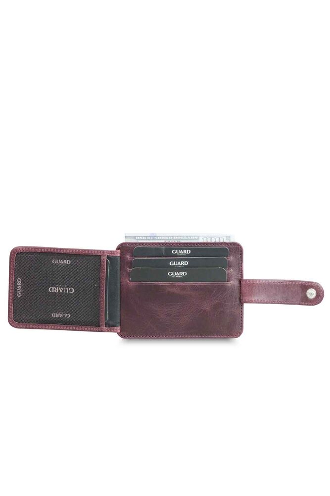 Vertical Crazy Burgundy Leather Card Holder