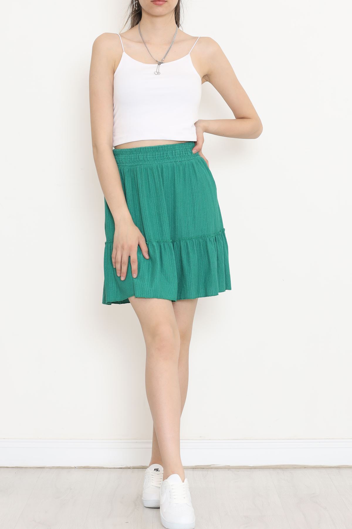 Pleated Ruffled Flared Skirt Green