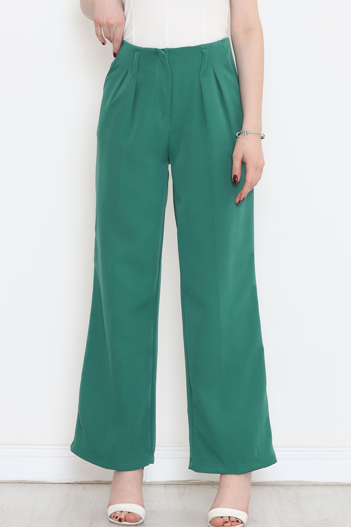 Palazzo Pants with Waist Cuffs Green