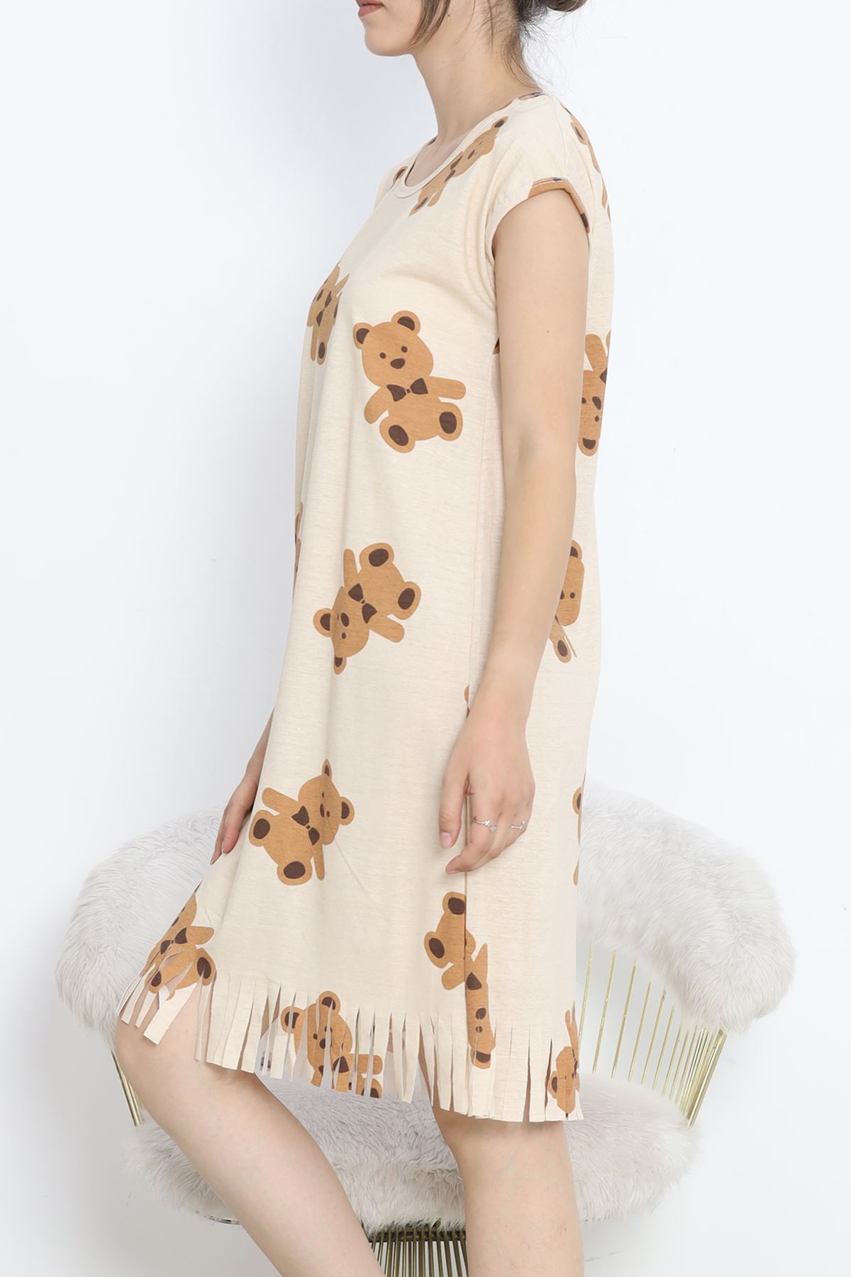 Printed Rotation Tasseled Dress Beige-Brown