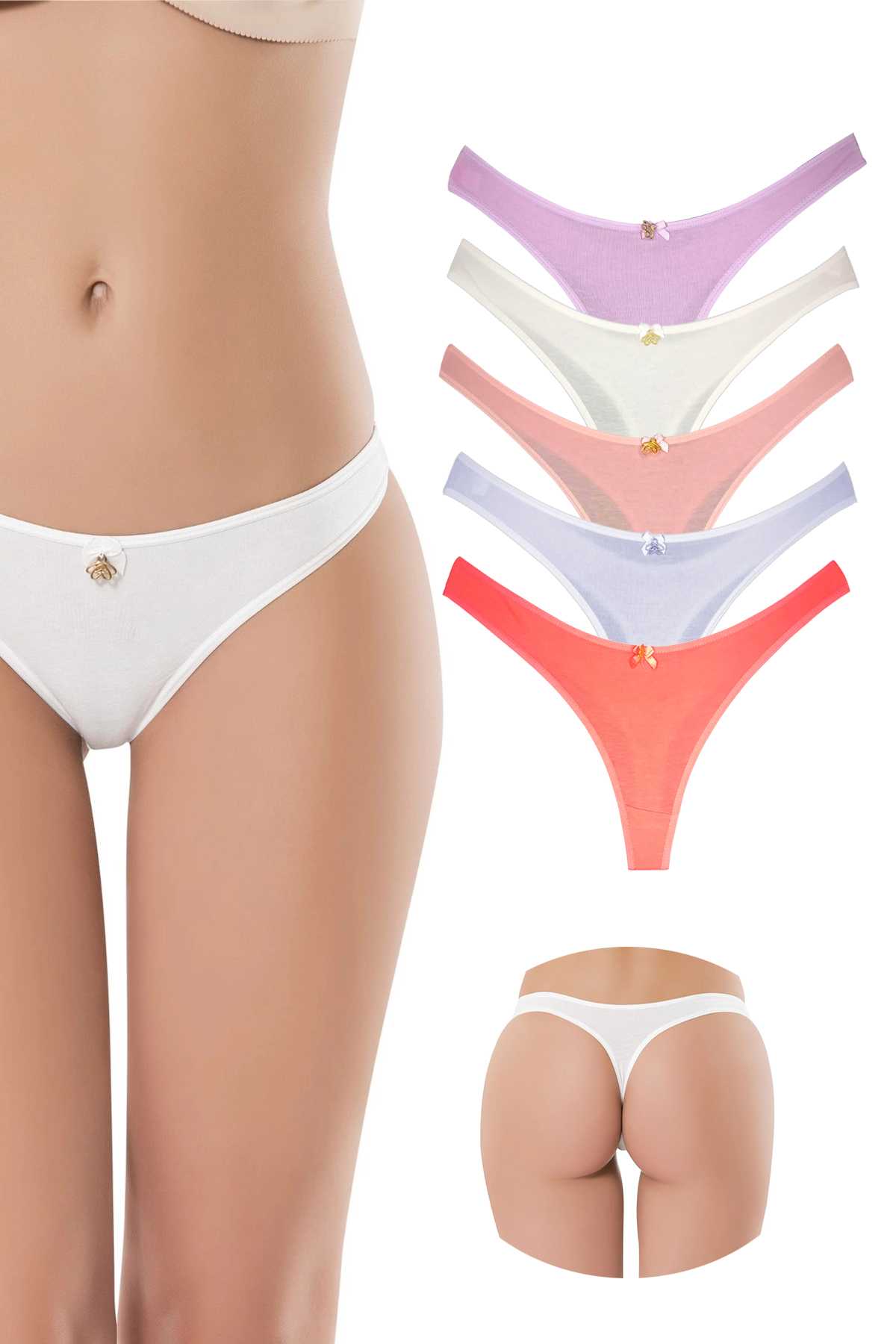 5Pcs Cotton Women's Classic Thong Soft Colors