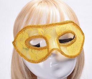 Yellow Color Prom Party Mask Venice Made of Lace Tulle Material