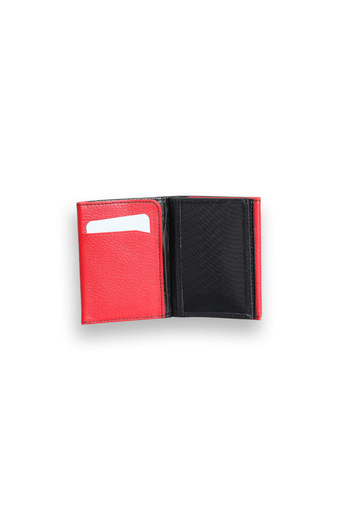 Black - Red Genuine Leather Card Holder with Dual Color Compartments