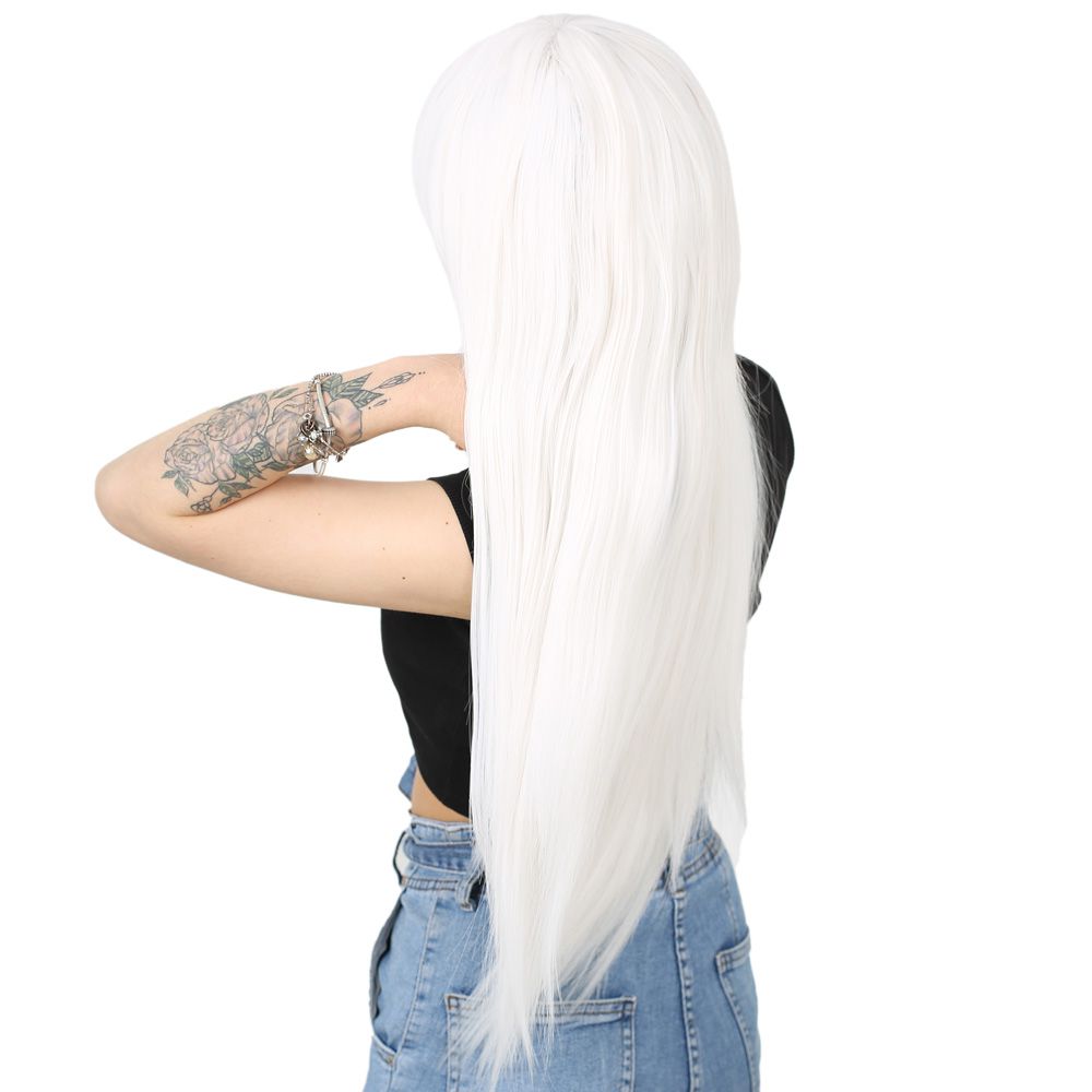 Kanekalon Fiber Synthetic Wig with Long Bangs / White