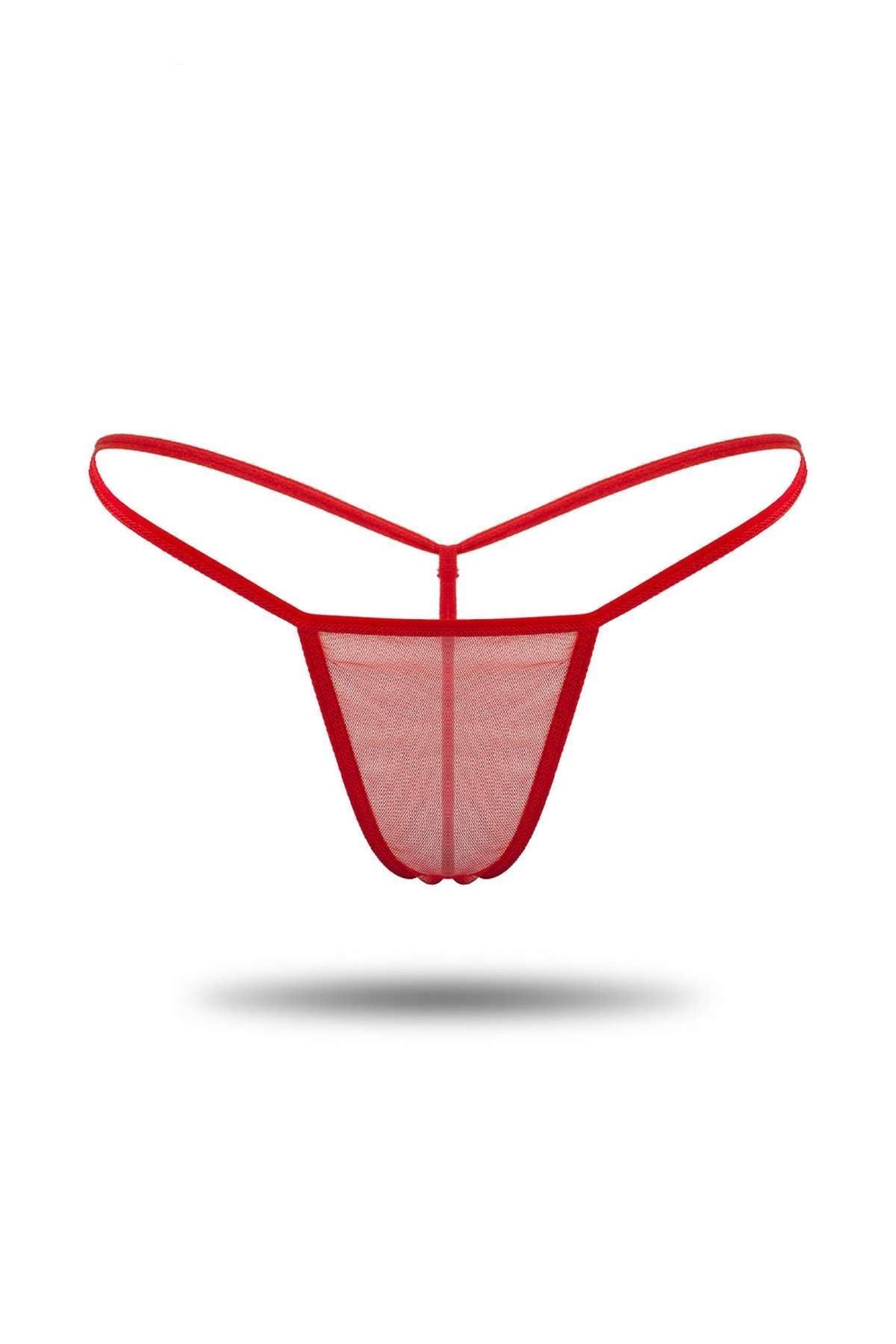 Tulle Thong Panties Red