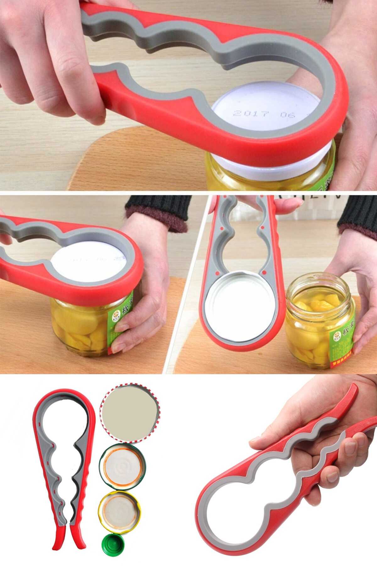 4-Function Plastic-Silicone Bottle Jar Lid Opener