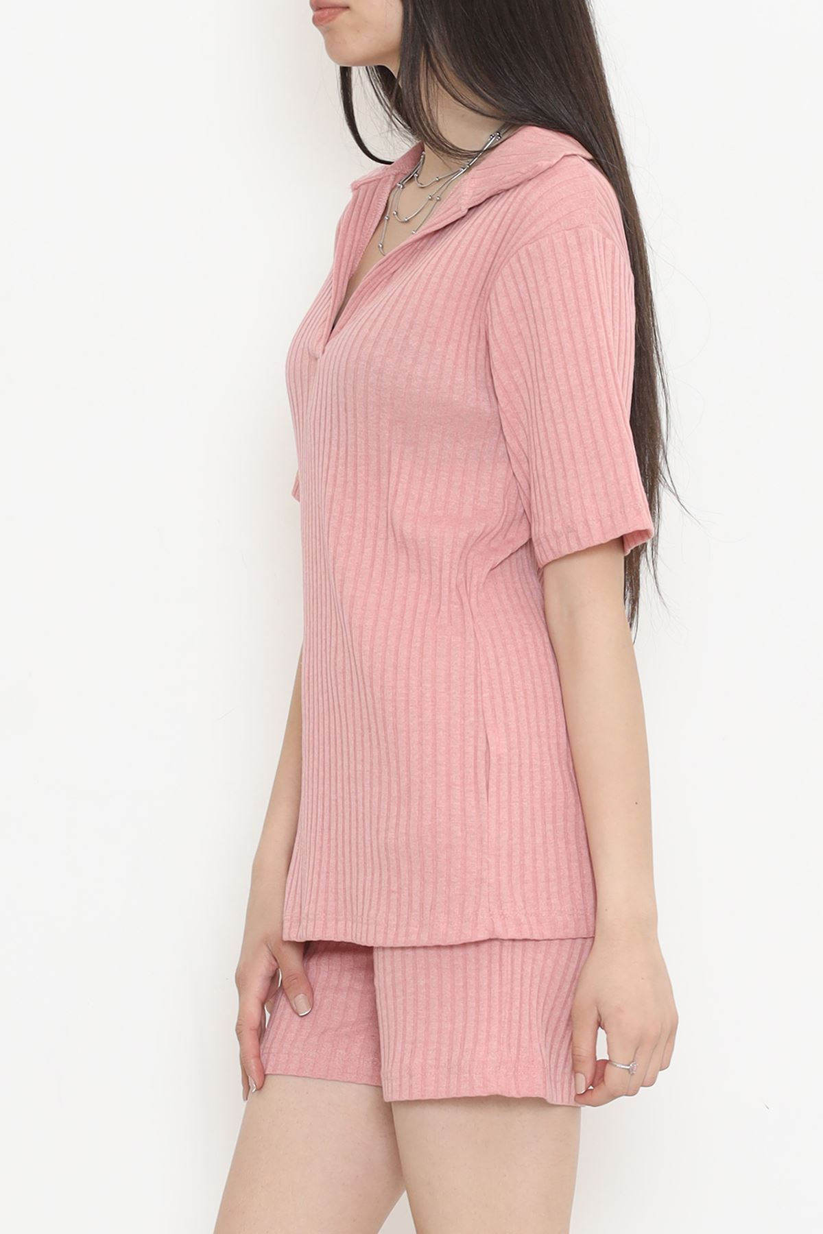 Polo Collar Shorts Suit Rose