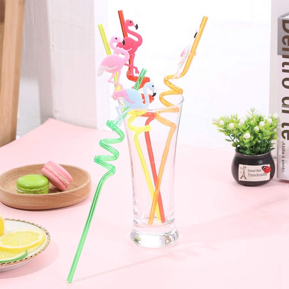 5 Piece Colorful Straw Set - Emoji Spiral Cocktail - Kids Straw with Cleaning Brush