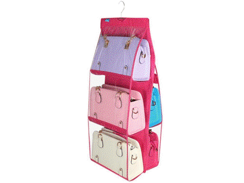 6-Compartment Practical Closet Bag Rack/Organizer (Pink)