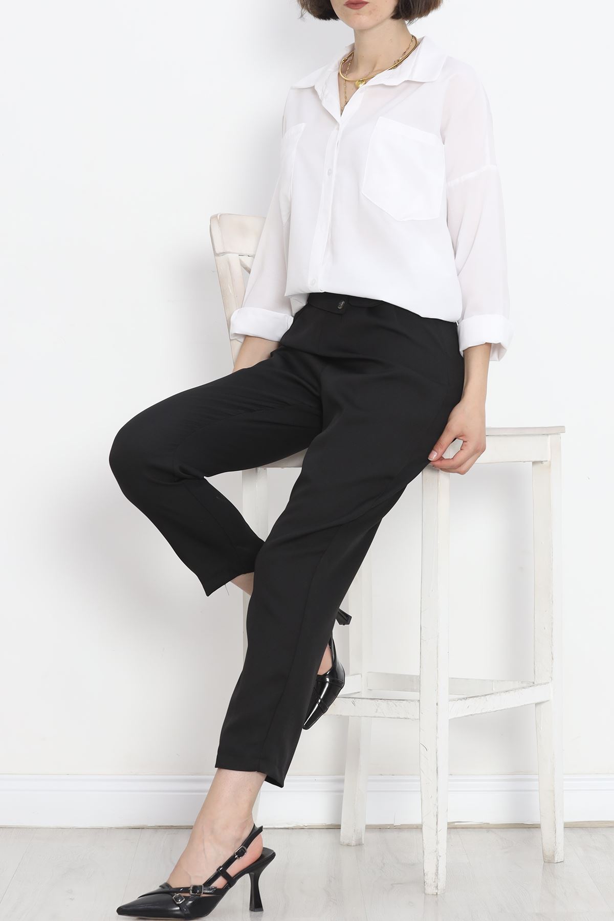 Buttoned Pocket Pants Black