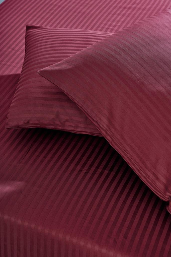 Basic Stripe Single Fitted Micro Satin Fitted Sheet and 1 Pillowcase Burgundy