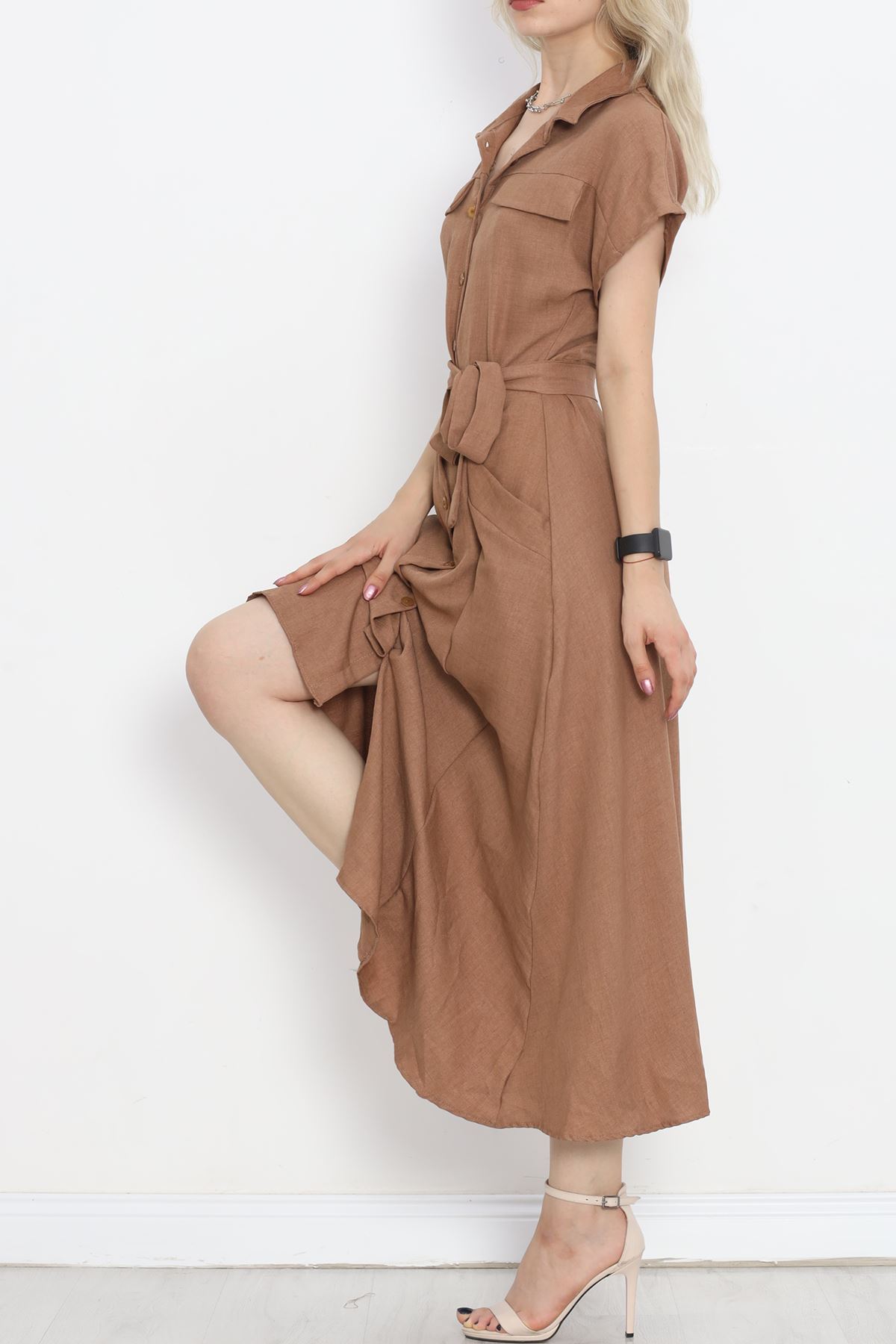 Pocket Detail Belted Dress Coffee