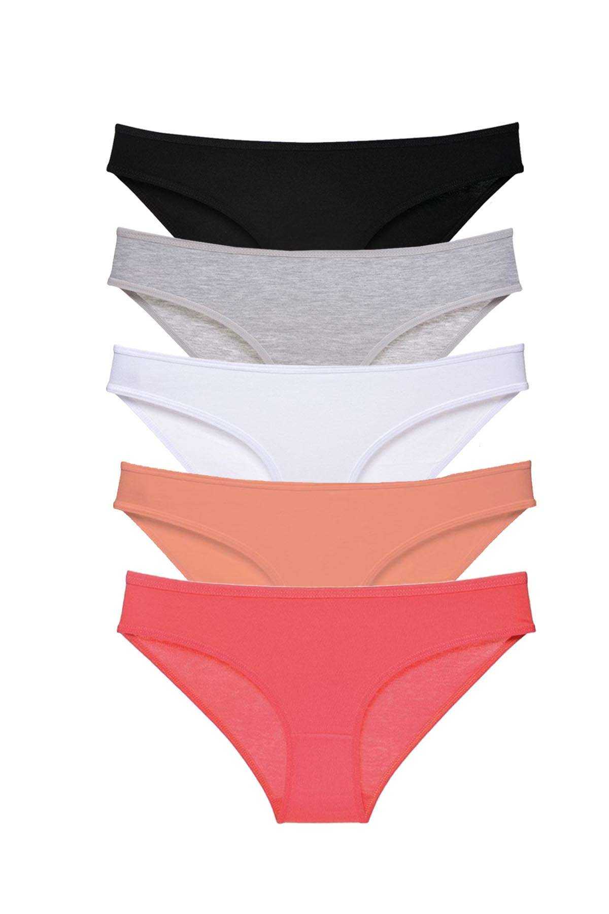 5pcs Super Eco Set Lycra Women Slip Panties Black Gray White Powder Fuchsia