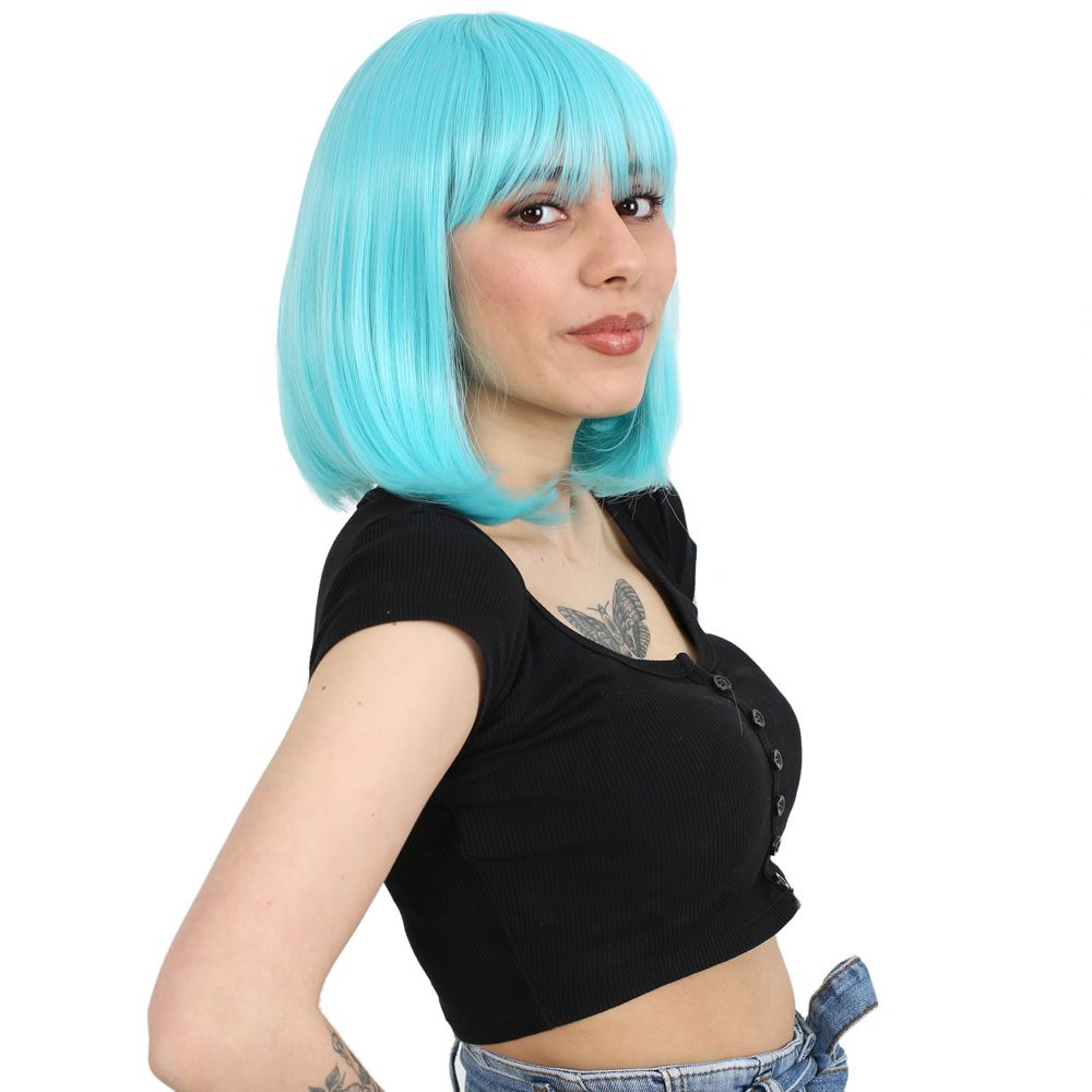 Kanekalon Fiber Synthetic Wig with Bangs / Baby Blue