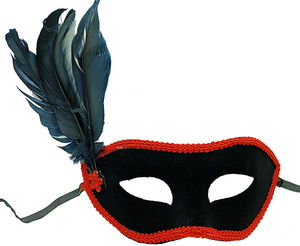 Black Color Side Feather Black Suede Coating Party Prom Mask 21x20 cm