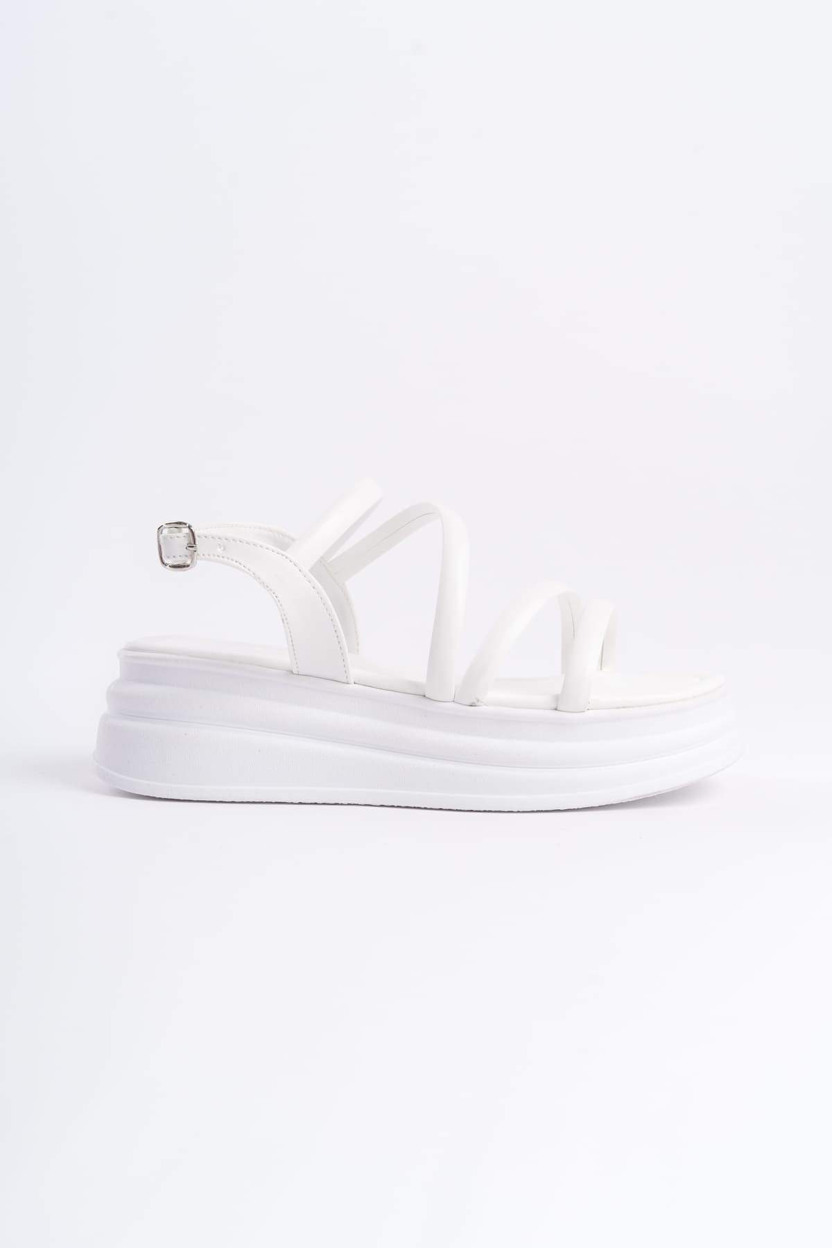 CLZ948 Women's Orthopedic Sandals BT White with Thin Buckle Stripe Detail