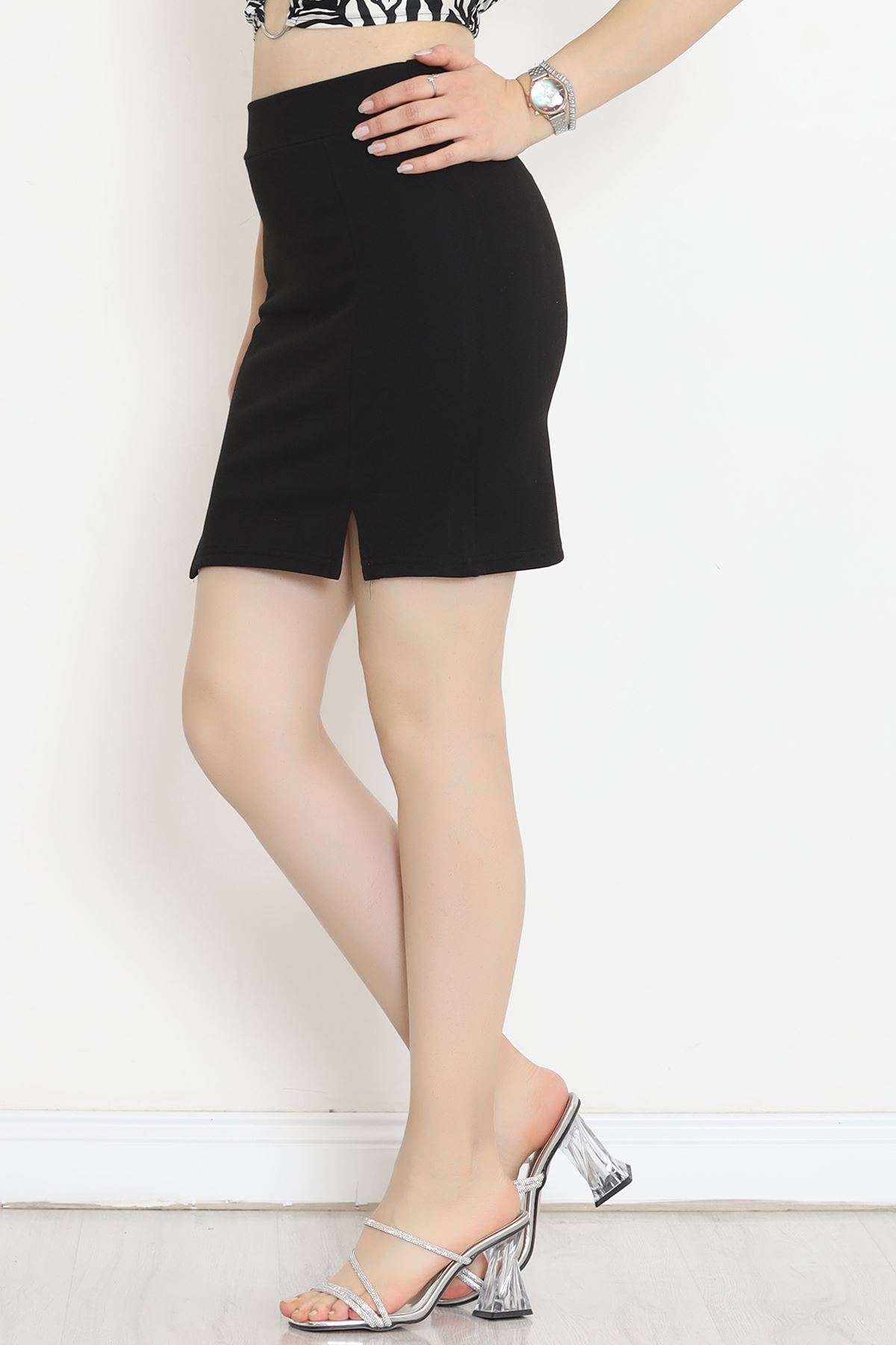 Double Slit Mini Skirt Black