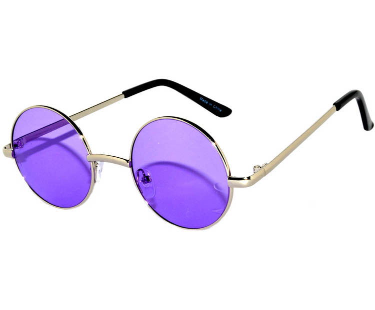 Round Glass John Lennon Style Purple Glasses with Gold Frame