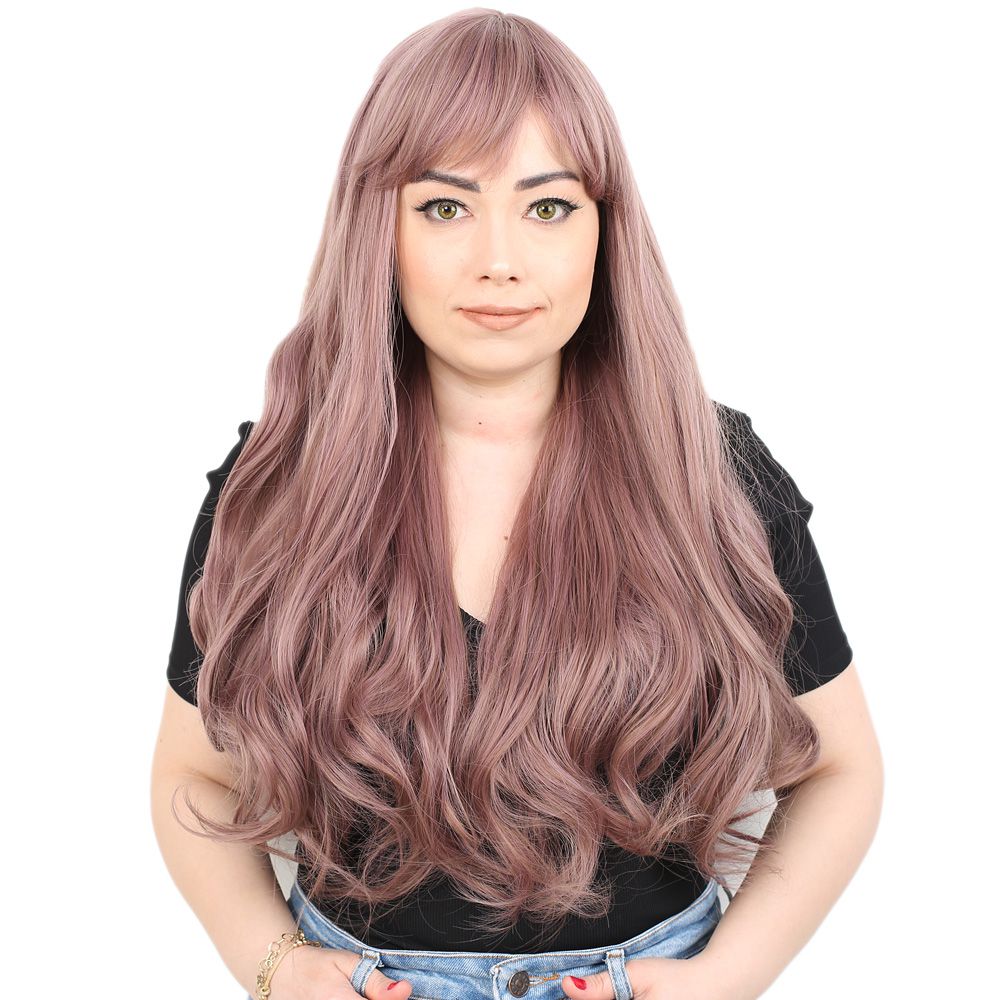 Long Wavy Kanekalon Fiber Synthetic Wig with Special Bangs / Rose Dry