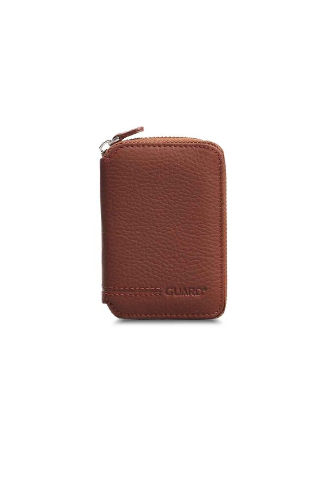 Zippered Tan Leather Mini Wallet