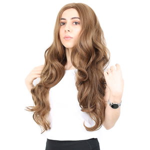 Super Dense Wavy Kanekalon Fiber Synthetic Long Bangs Wig / Auburn