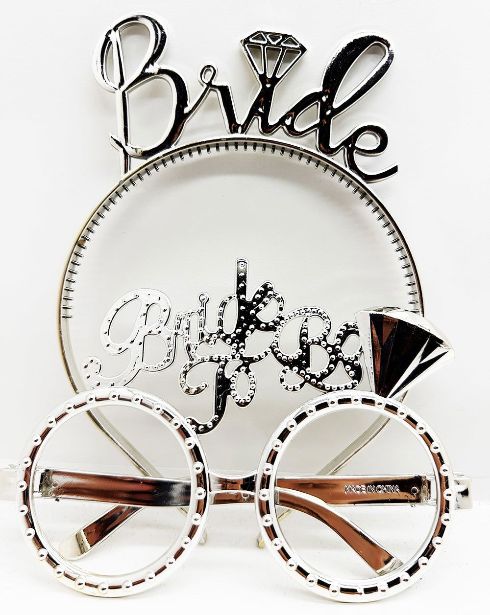 Bride Written Crown and Bride To Be Written Glasses Set Silver Color