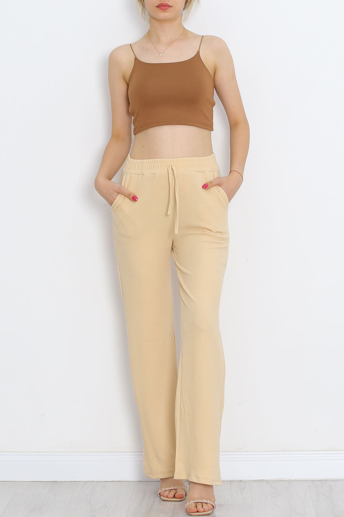 Trousers with Cuff Slits Beige