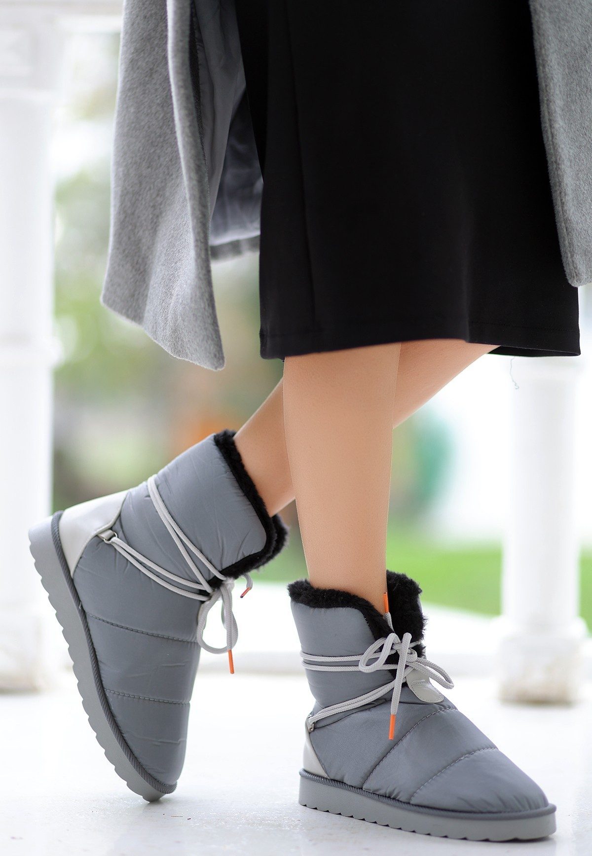 Gray Lace-up Boots