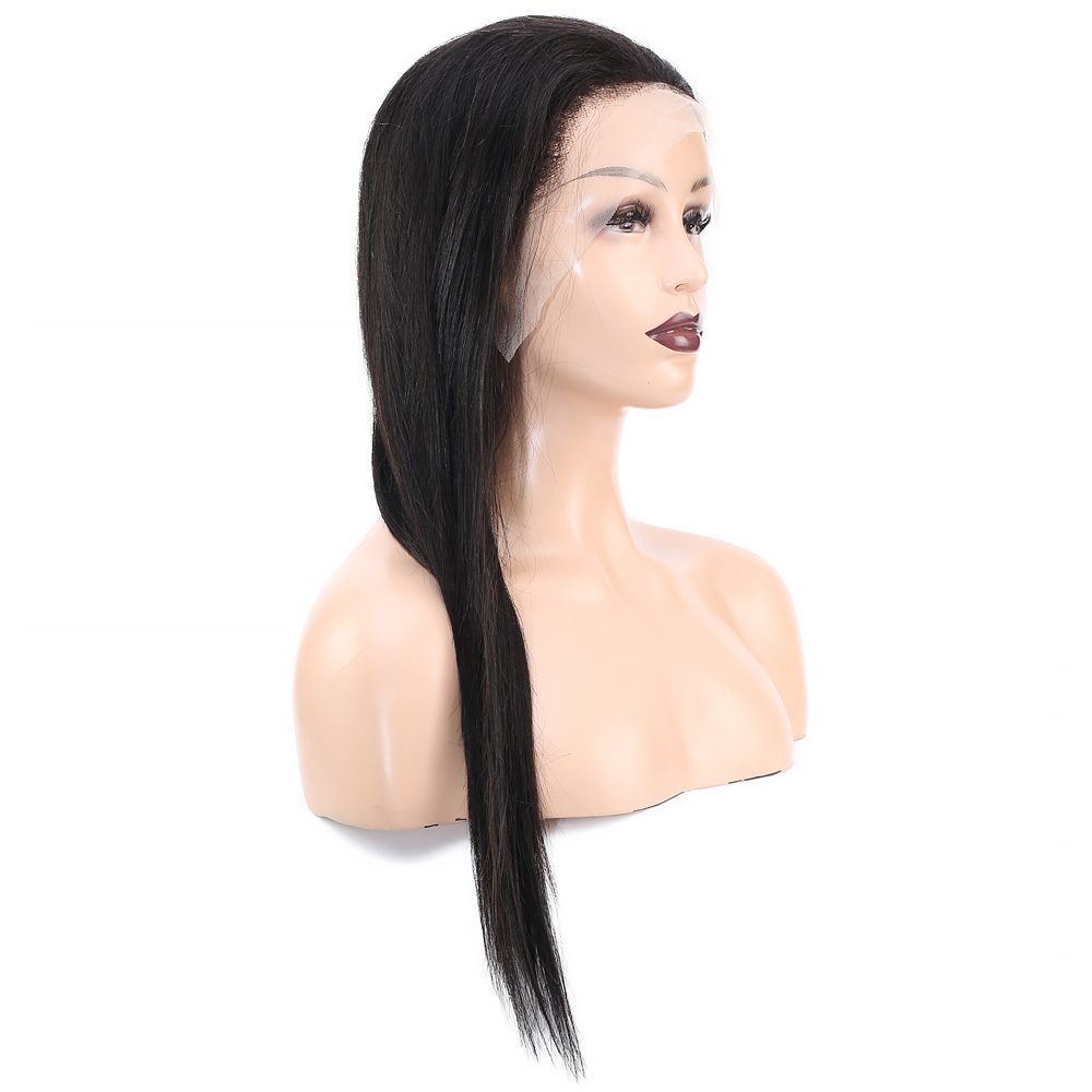 Front Lace Real Hair Tulle Wig Straight / Natural / 60/65cm