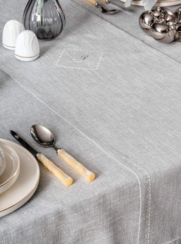 Gray 8 Piece Linen Tablecloth