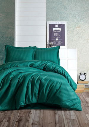 Double Satin Duvet Cover Elegante Stripe Petrol