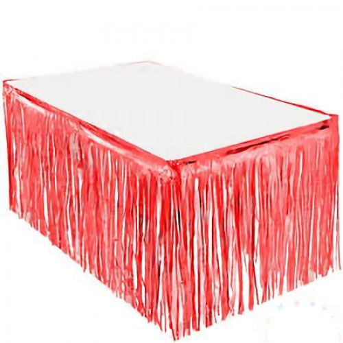 Tasseled Shimmering Metallized Red Color Table Skirt 70x300 cm