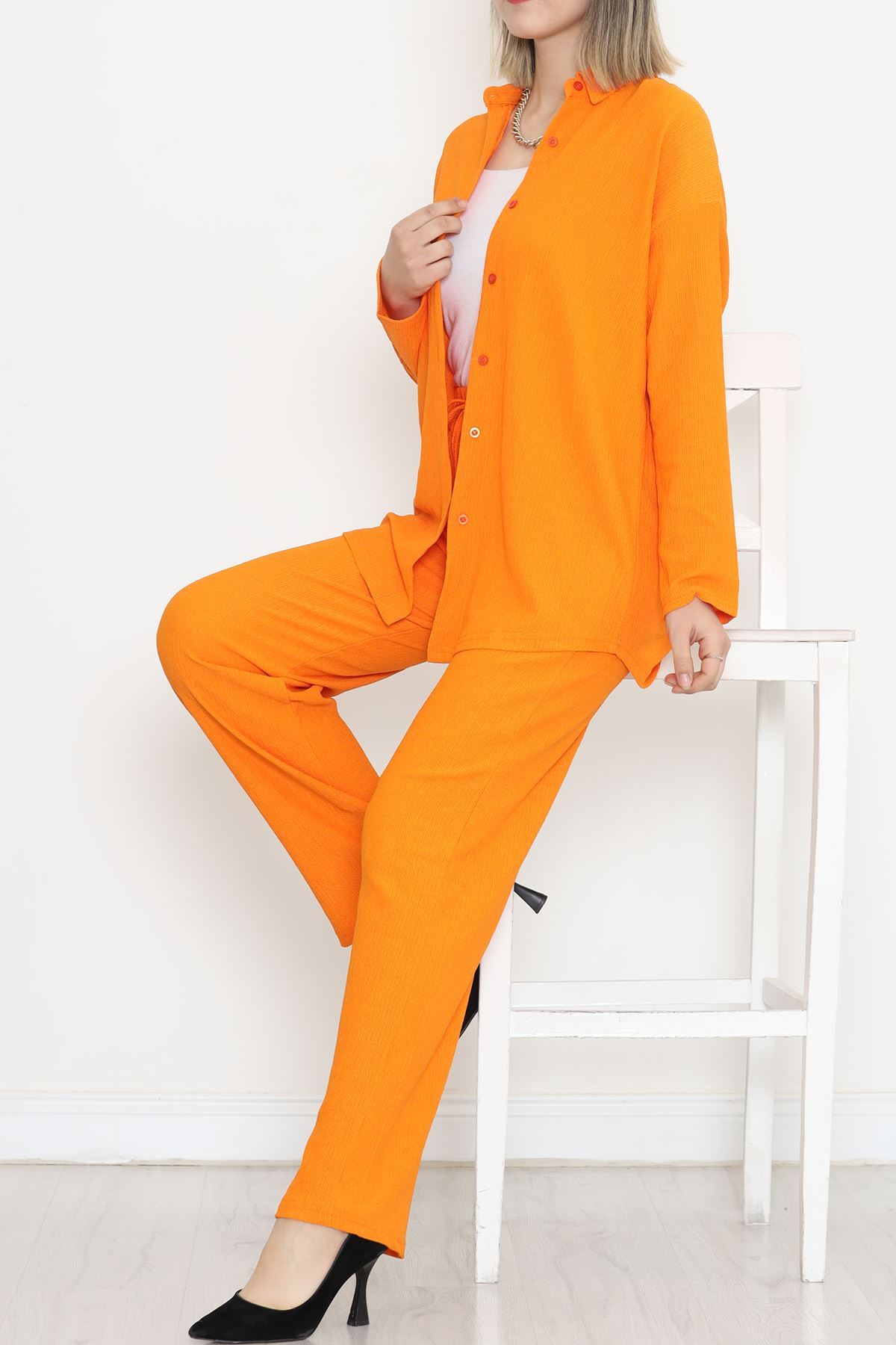 Seersucker Shirt Set Orange