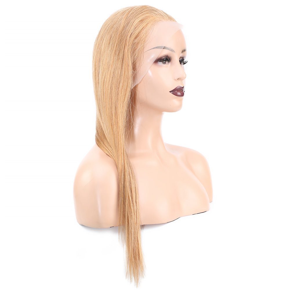 Straight Front Lace Real Hair Tulle Wig / Golden Caramel / 60/65cm