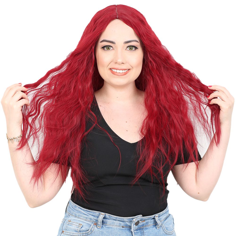 Fluffed Wavy Long Kanekalon Fiber Synthetic Wig / Red