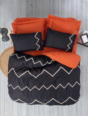 Puff Embroidered Ranforce Double Duvet Cover Mirely Black Tile