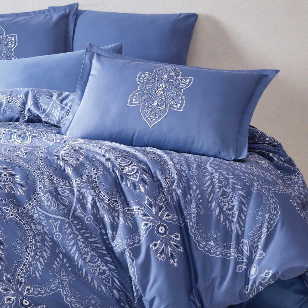 Cotton Satin Double Duvet Cover Rovi v1 Blue