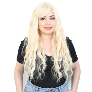 Long Water Wavy Look Kanekalon Fiber Synthetic Wig / Platinum with Special Bangs