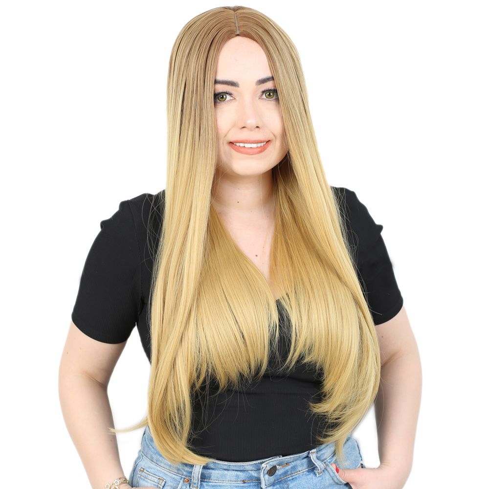 Kanekalon Fiber Synthetic Long Straight Wig / Auburn / Yellow Ombré