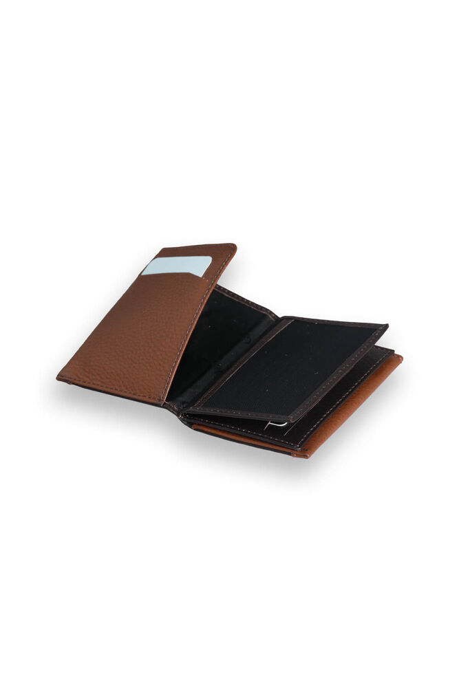 Brown - Tan Genuine Leather Card Holder with Dual Color Compartments