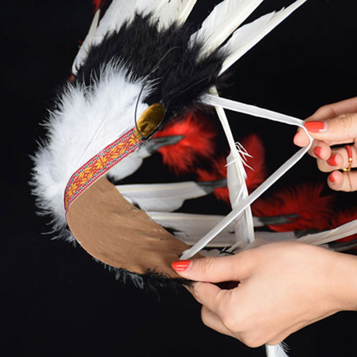 Black Red Big Indian Indian Headgear with White Feathers