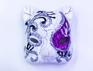 Venetian Cat Model Magnet Made of Purple Color Embroidered Ceramic Material