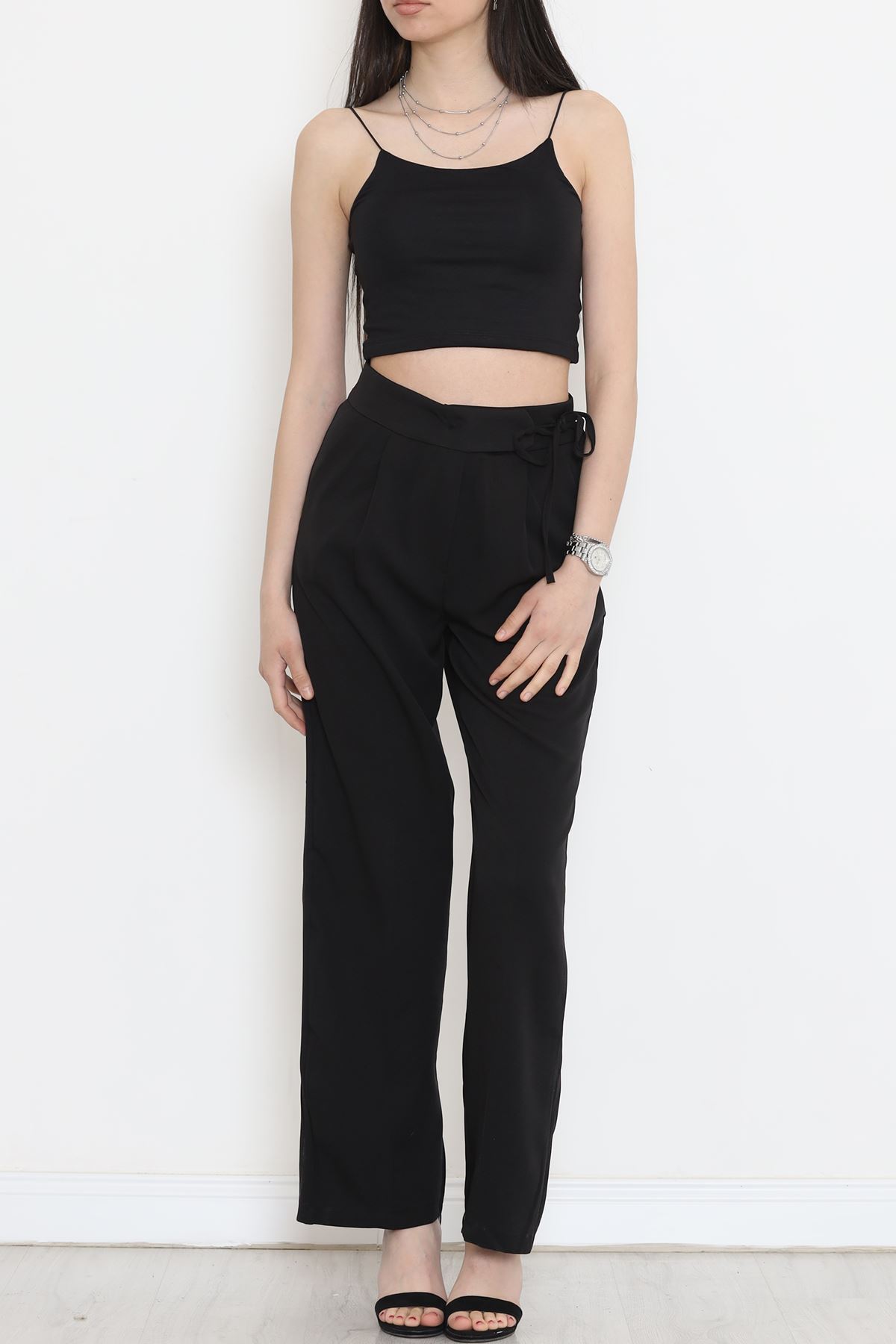 Palazzo Pants with Waist Ties Black