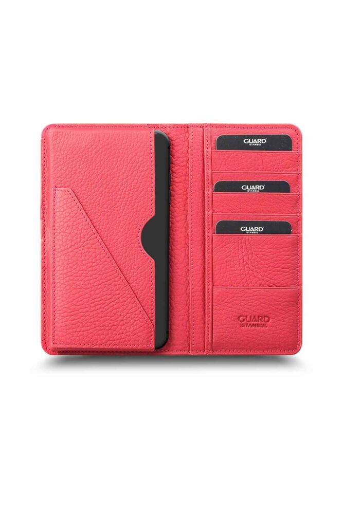 Red Leather Unisex Wallet with Phone Port