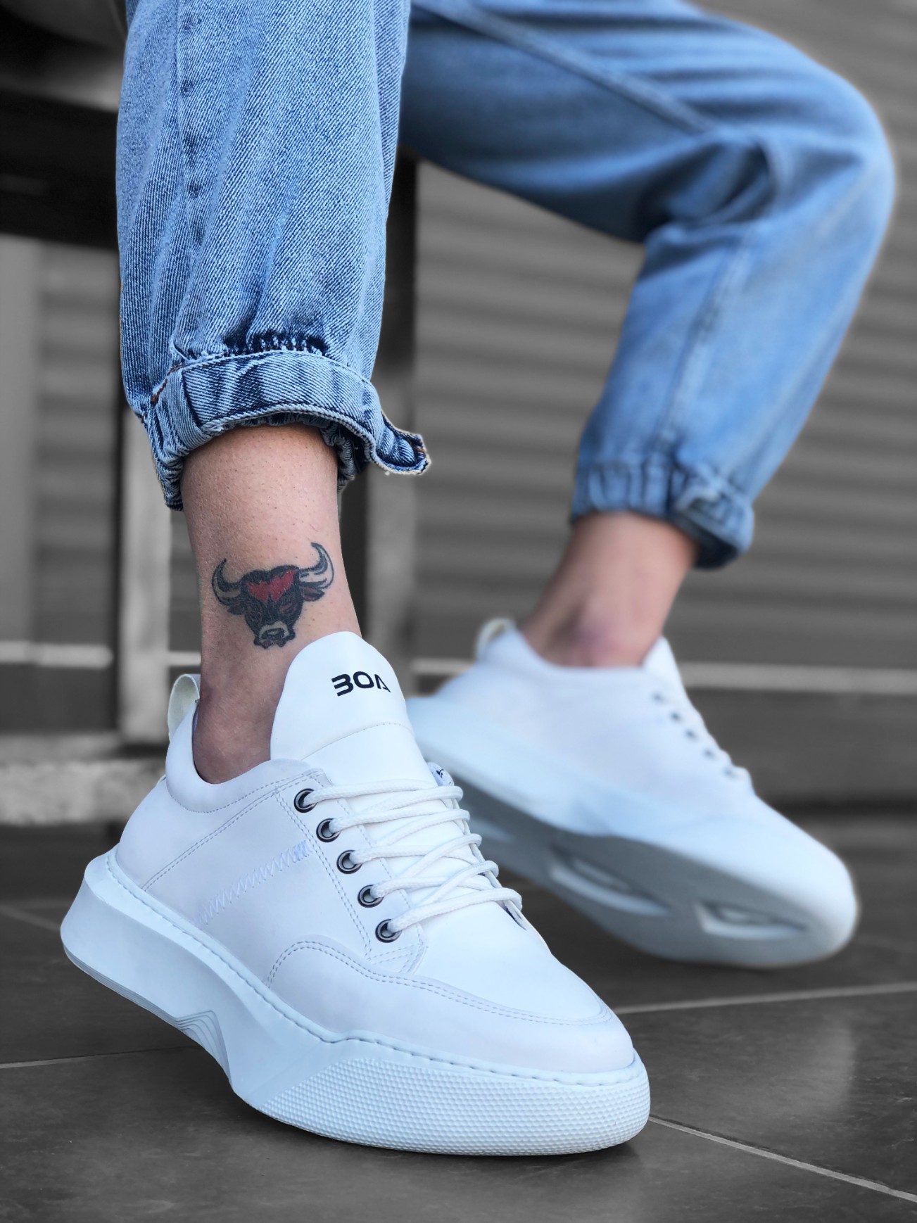 Lace-up Men's High Sole White Sneakers