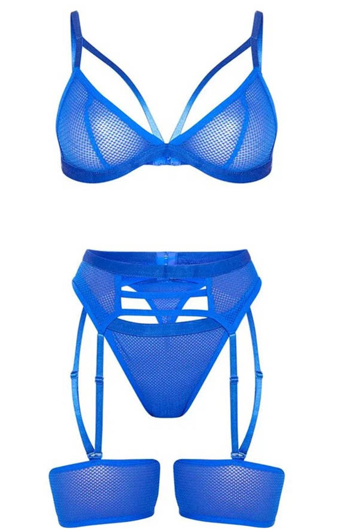 Blue Fancy Mesh Garter Set