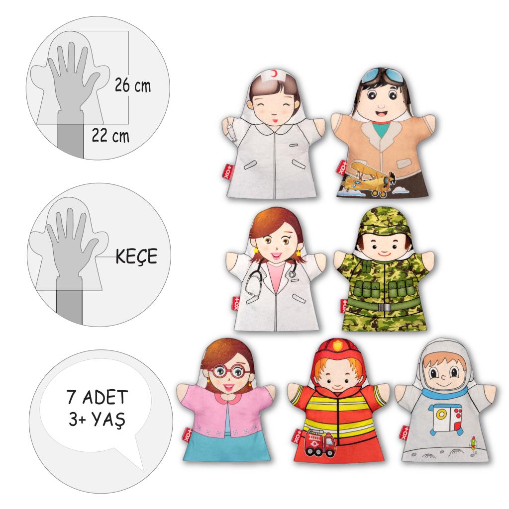 7 Piece Professions Hand Puppet Set , Educational Toy