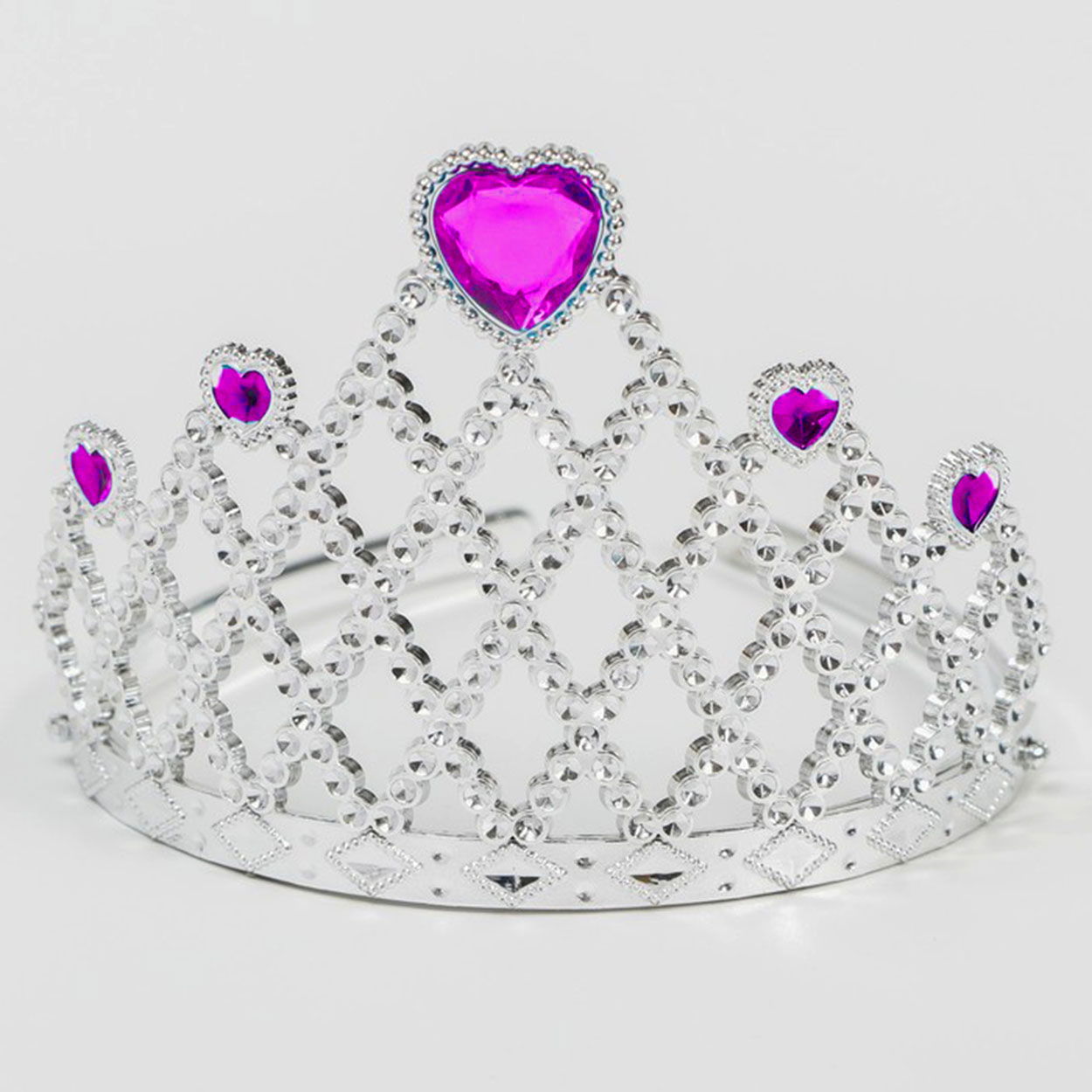 Fuchsia Heart Silver Color Queen Crown Princess Crown