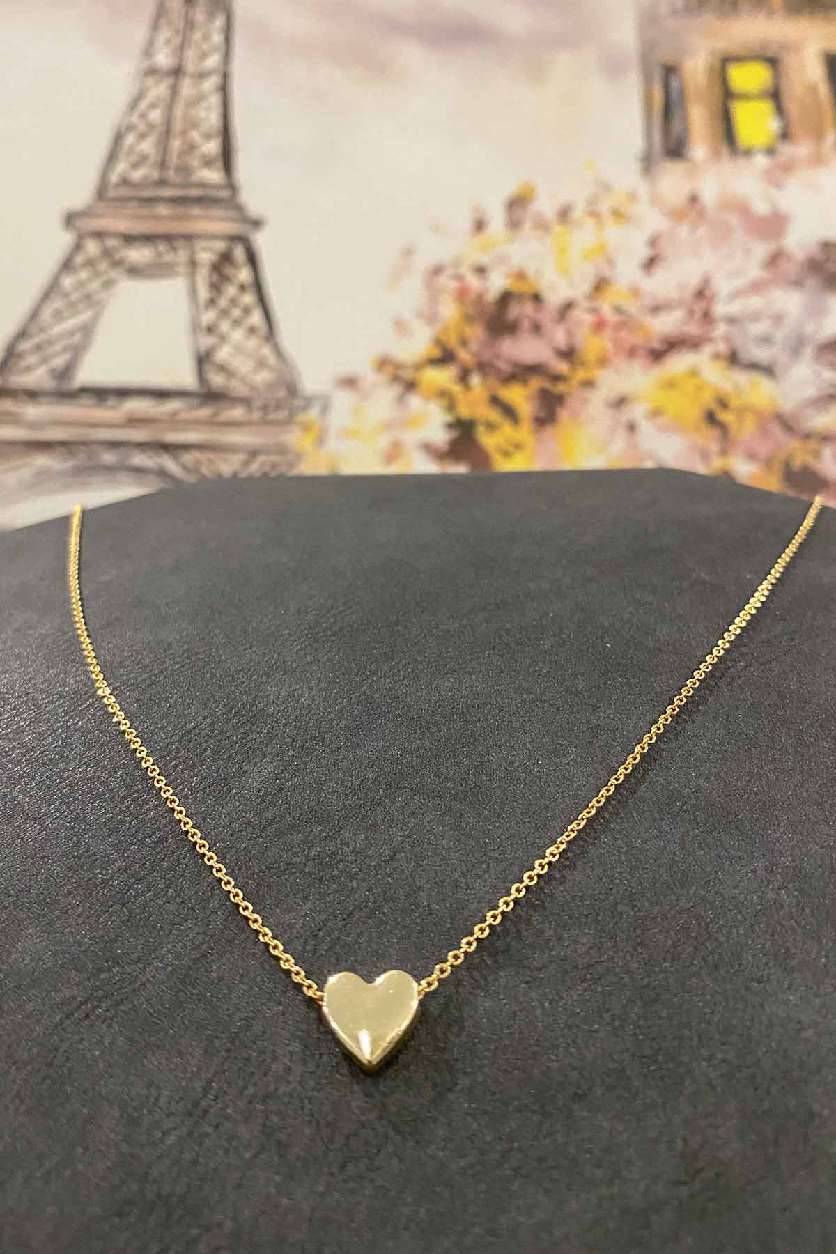 Gold Plated Minimal Heart Design Thin Chain Necklace 40 cm